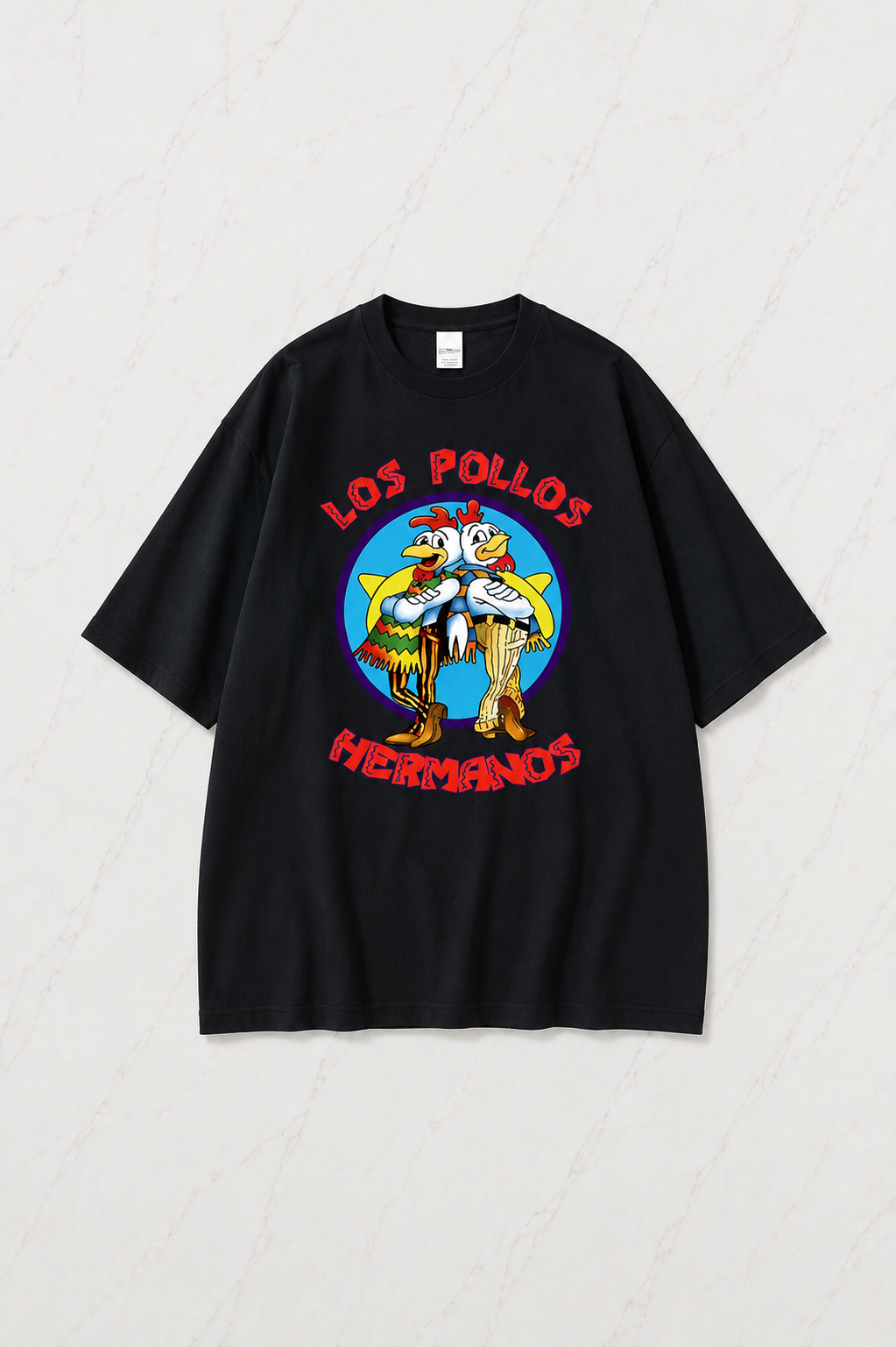 Siyah Los Pollos Baskılı Unisex Oversize T-shirt