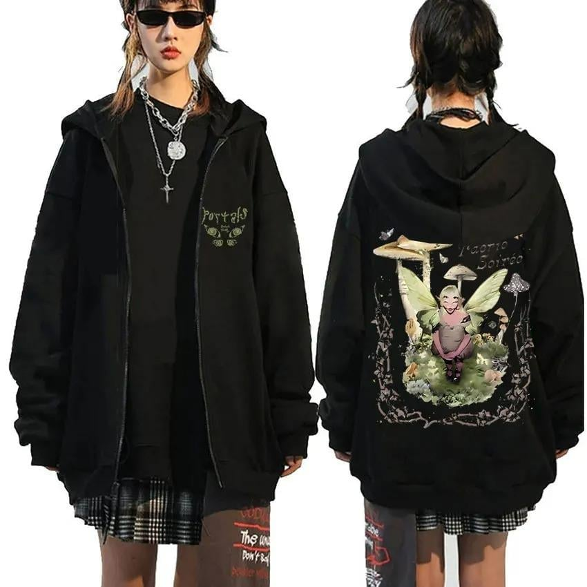 Siyah Melanie Martinez Portals Fermuarlı Kapüşonlu Sweatshirt