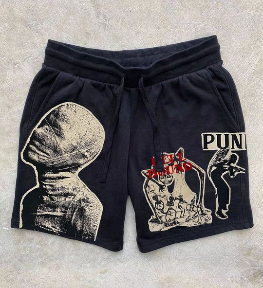 Siyah Mumya Baskılı Şort