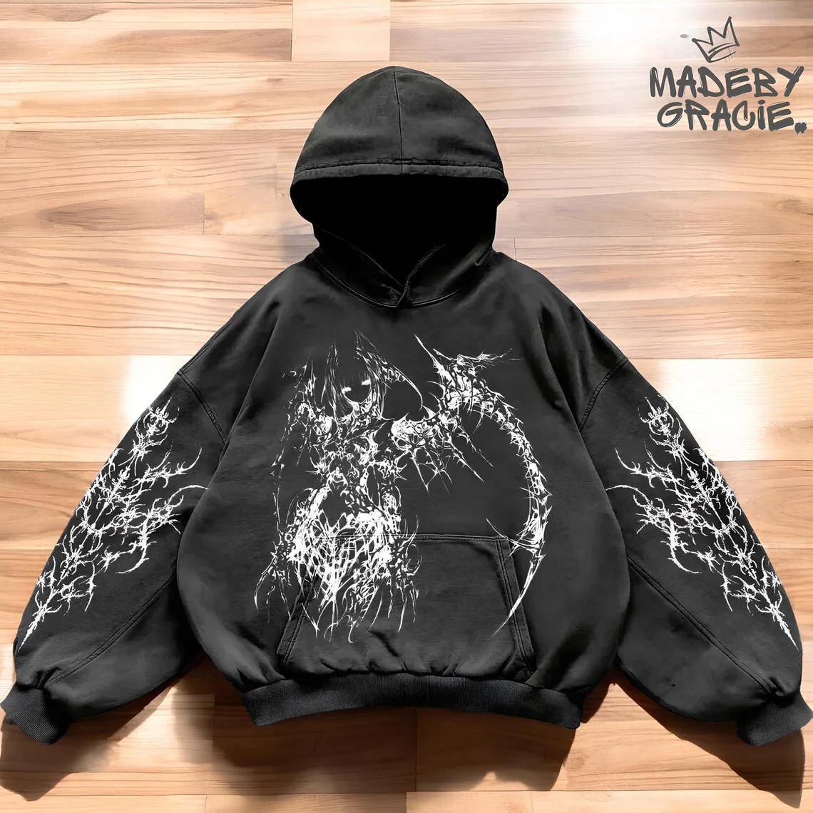 Siyah Punk Gothic Kapüşonlu Sweatshirt