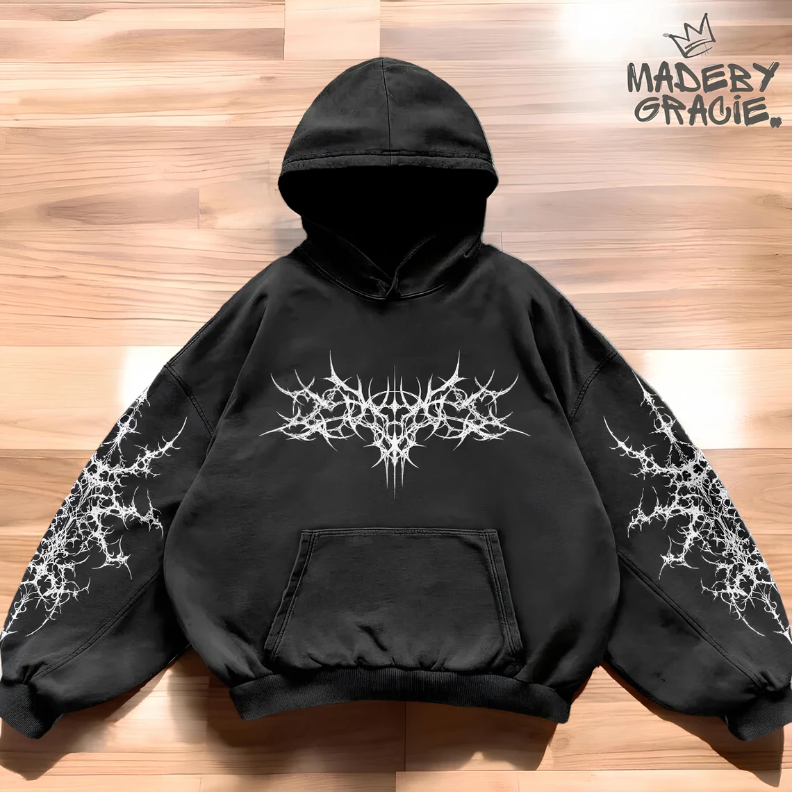Siyah Punk Gothic Vintage Kapüşonlu Sweatshirt