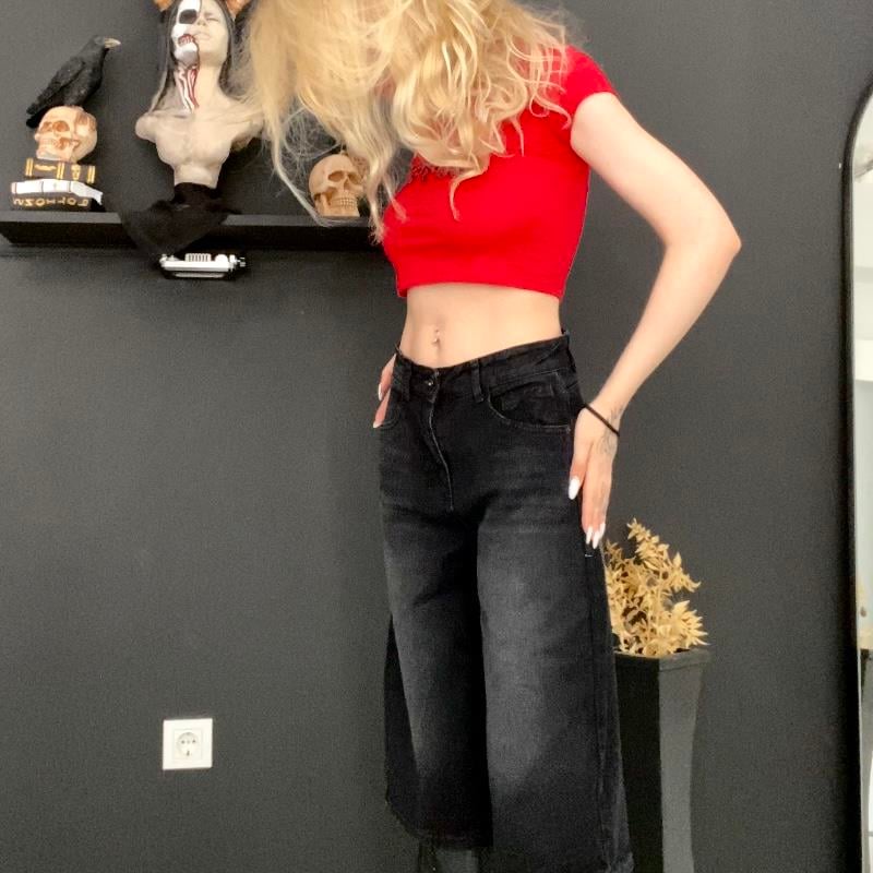 Siyah Retro Eskitme Premium Kot Şort