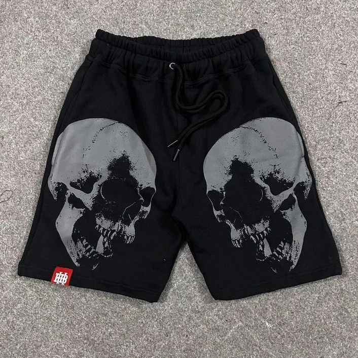 Siyah Skeleton Baskılı Şort