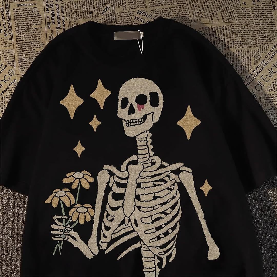 Siyah Skeleton Kısa Kol Oversize T-Shirt