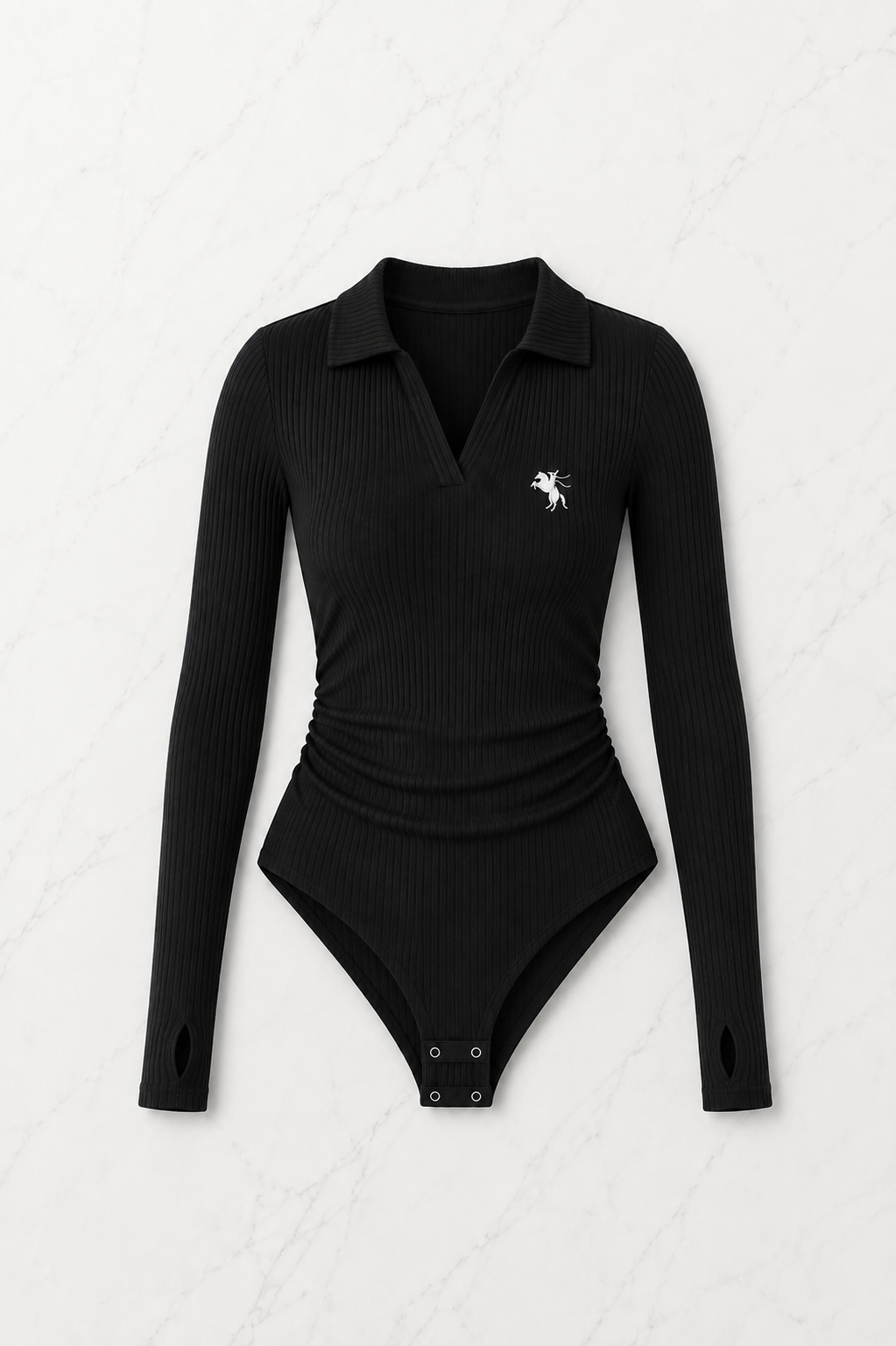 Siyah Steed Polo Yaka Parmak Geçirme Detaylı Bluz