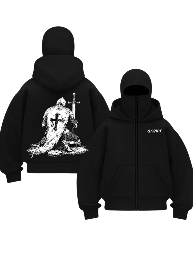 Siyah Unisex Kar Maskeli Armor Legend Baskılı Oversize Hırka