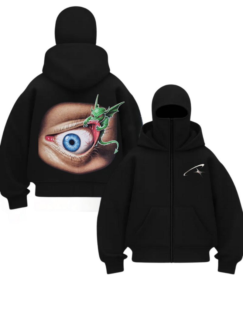 Siyah Unisex Kar Maskeli Graffiti See Oversize Hırka