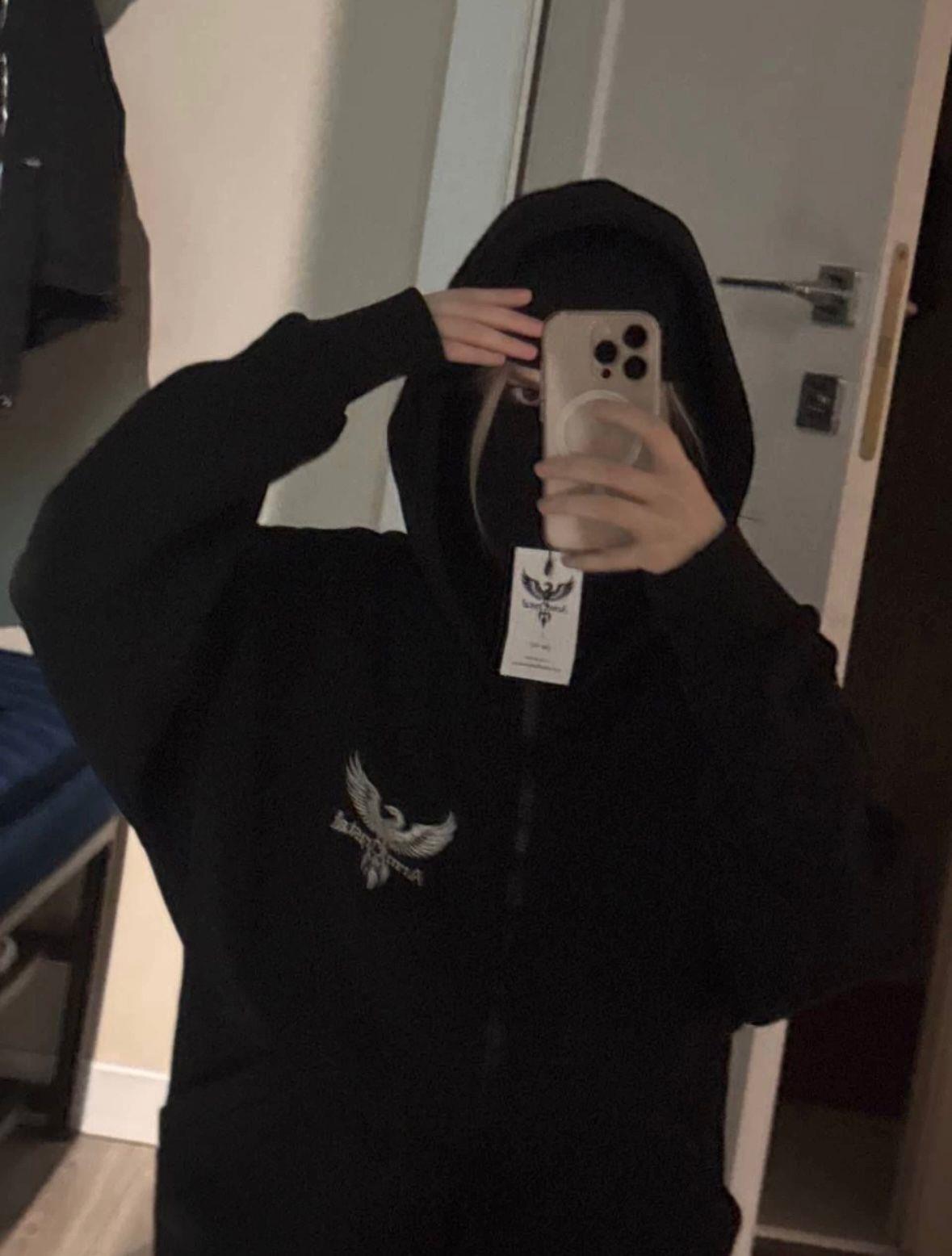 Siyah Unisex Kar Maskeli Kapüşonlu Oversize Hırka 