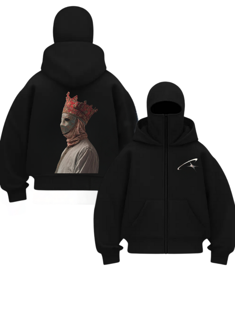 Siyah Unisex Kar Maskeli Kings Oversize Hırka