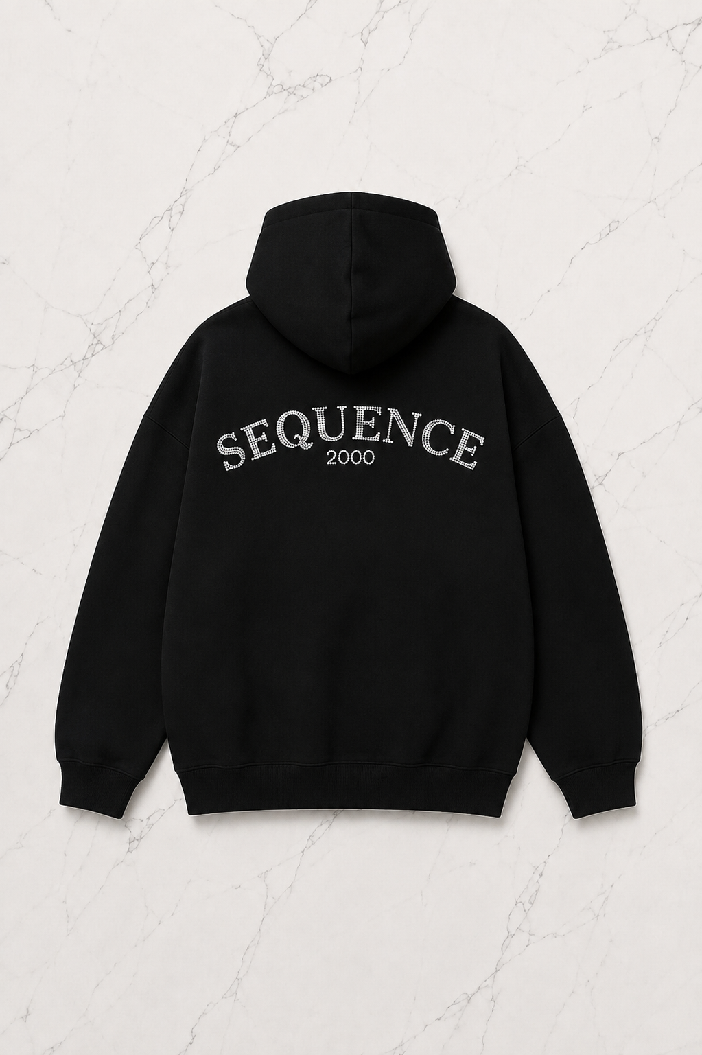 Siyah Unisex Oversize Beyaz Sequence Parıltılı Taş Baskılı Sweatshirt