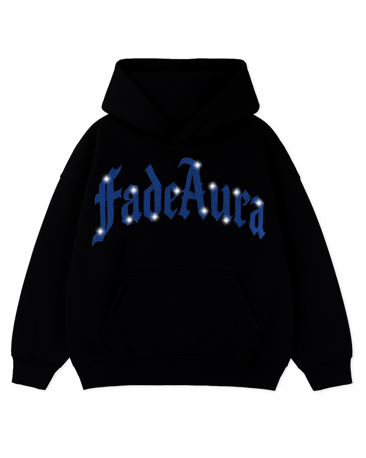 Siyah Unisex Oversize Mavi Fade Aura Parıltılı Taş Baskılı Sweatshirt