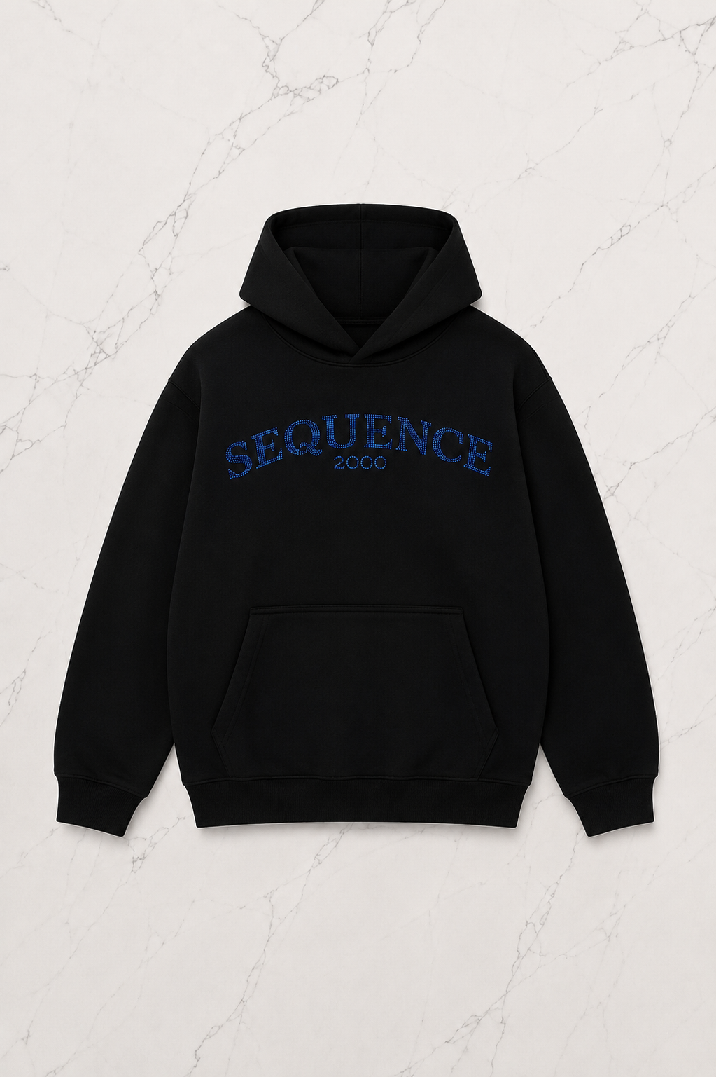 Siyah Unisex Oversize Mavi Sequence Parıltılı Taş Baskılı Sweatshirt