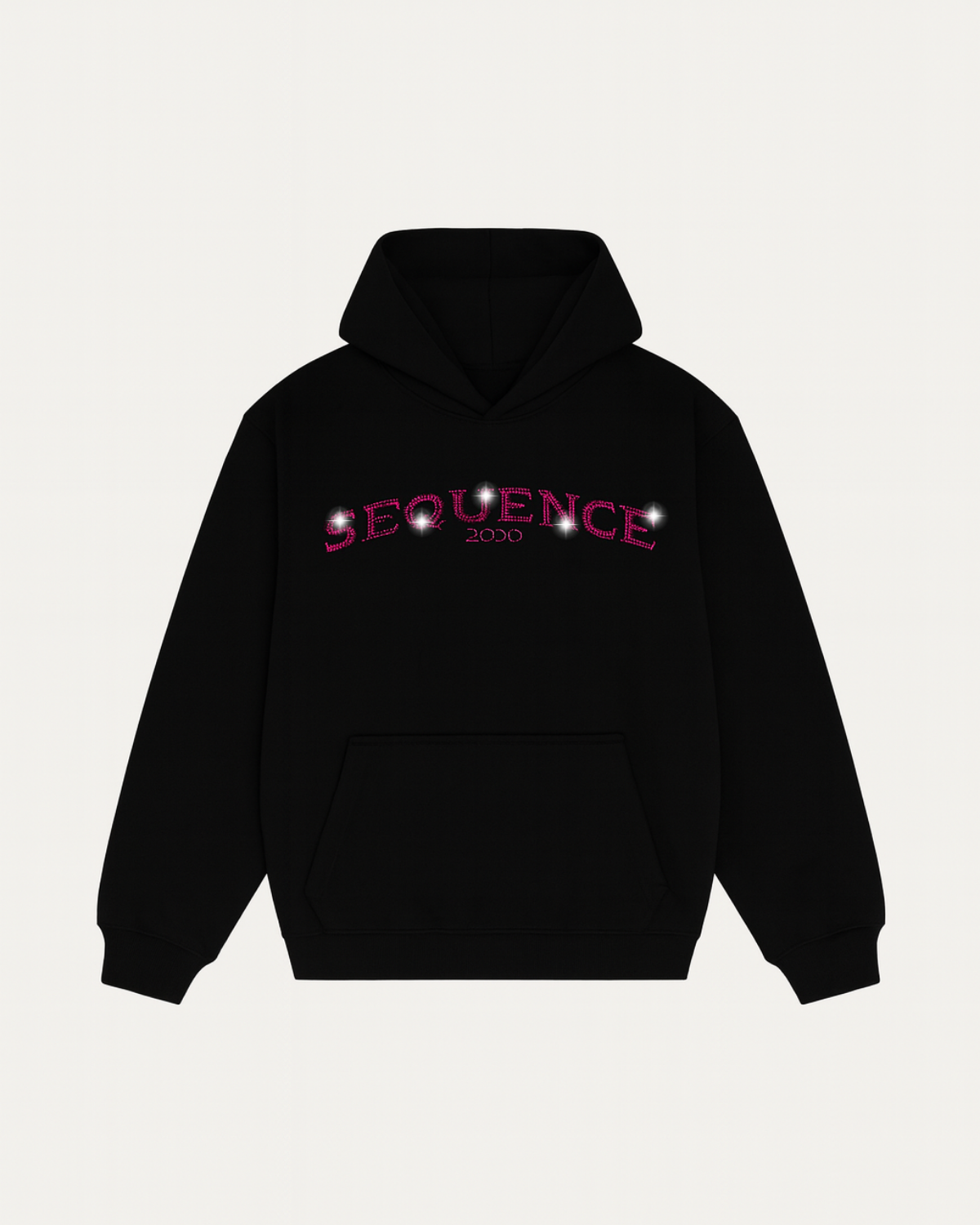 Siyah Unisex Oversize Pembe Sequence Parıltılı Taş Baskılı Sweatshirt