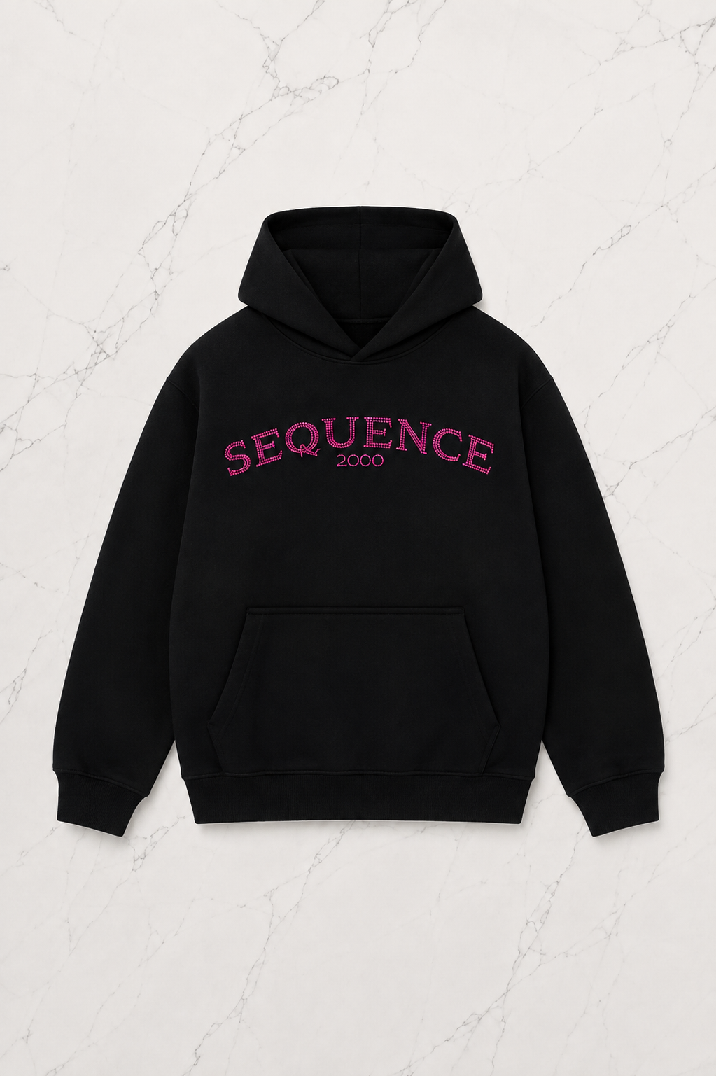 Siyah Unisex Oversize Pembe Sequence Parıltılı Taş Baskılı Sweatshirt