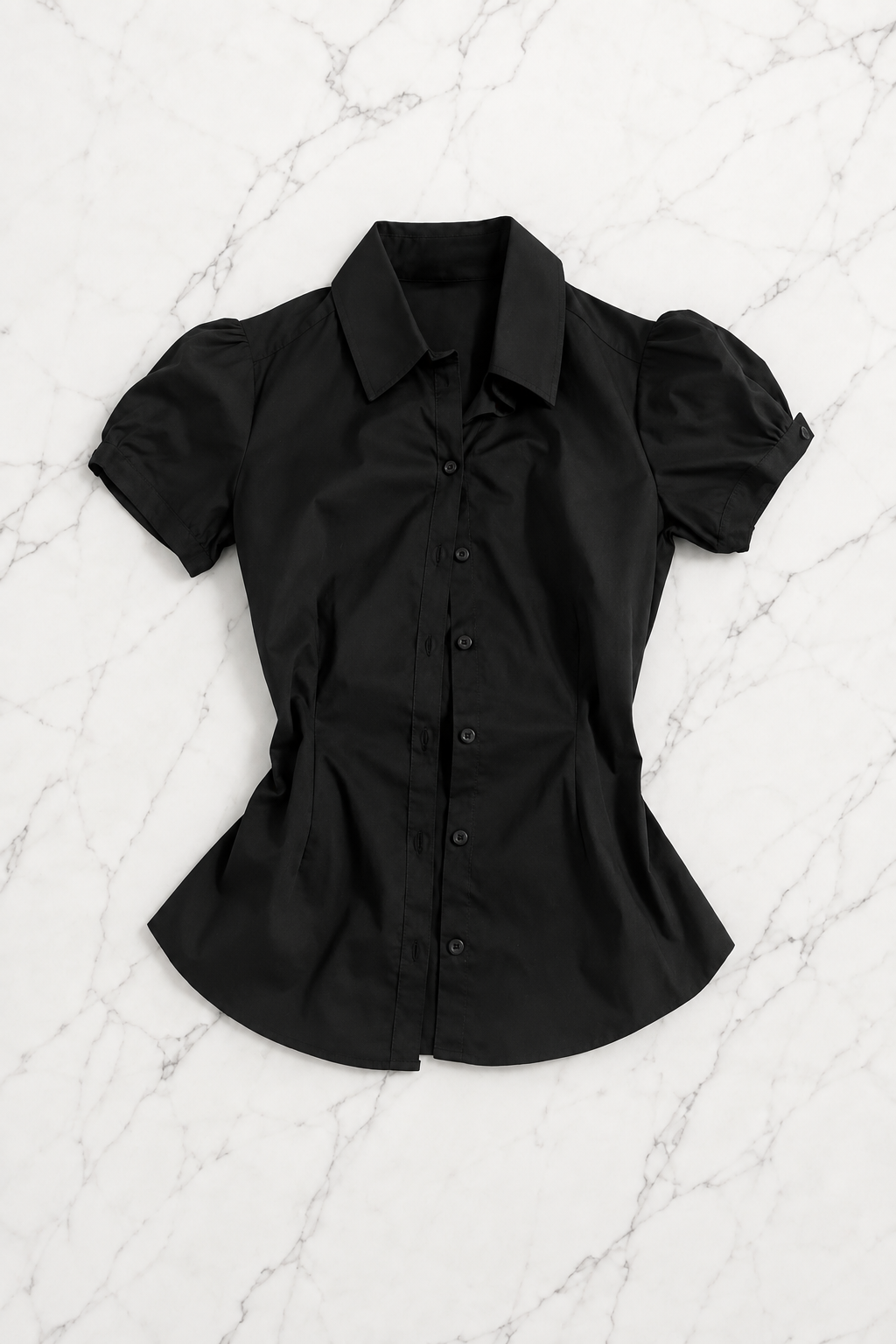 Siyah Vintage Mini Puff Sleeve Goth Y2K Kısa Kollu Gömlek