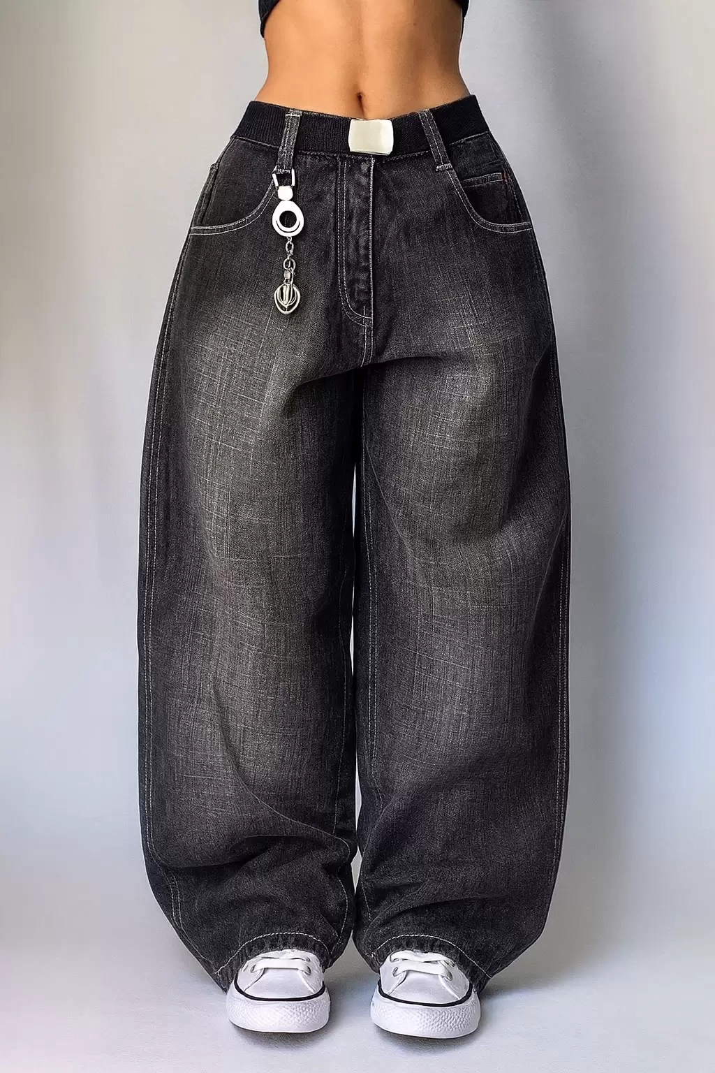 Siyah Yıkamalı Harajuku Baggy Y2K Pantolon
