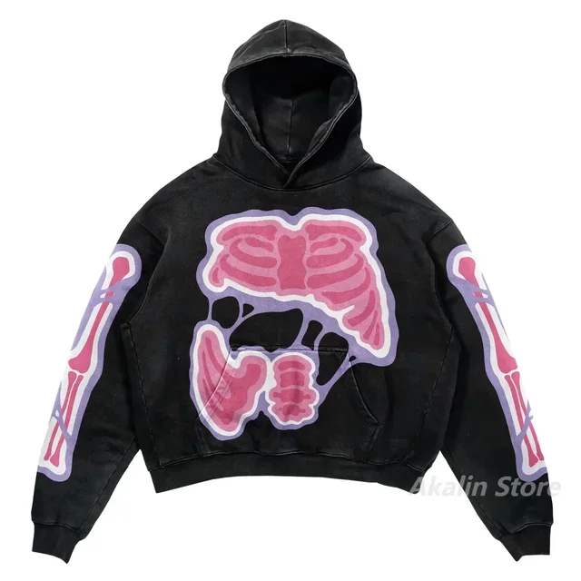 Siyah YıkamalıAngel Legend Detail Oversize Hoodie Kapüşonlu Sweatshirt