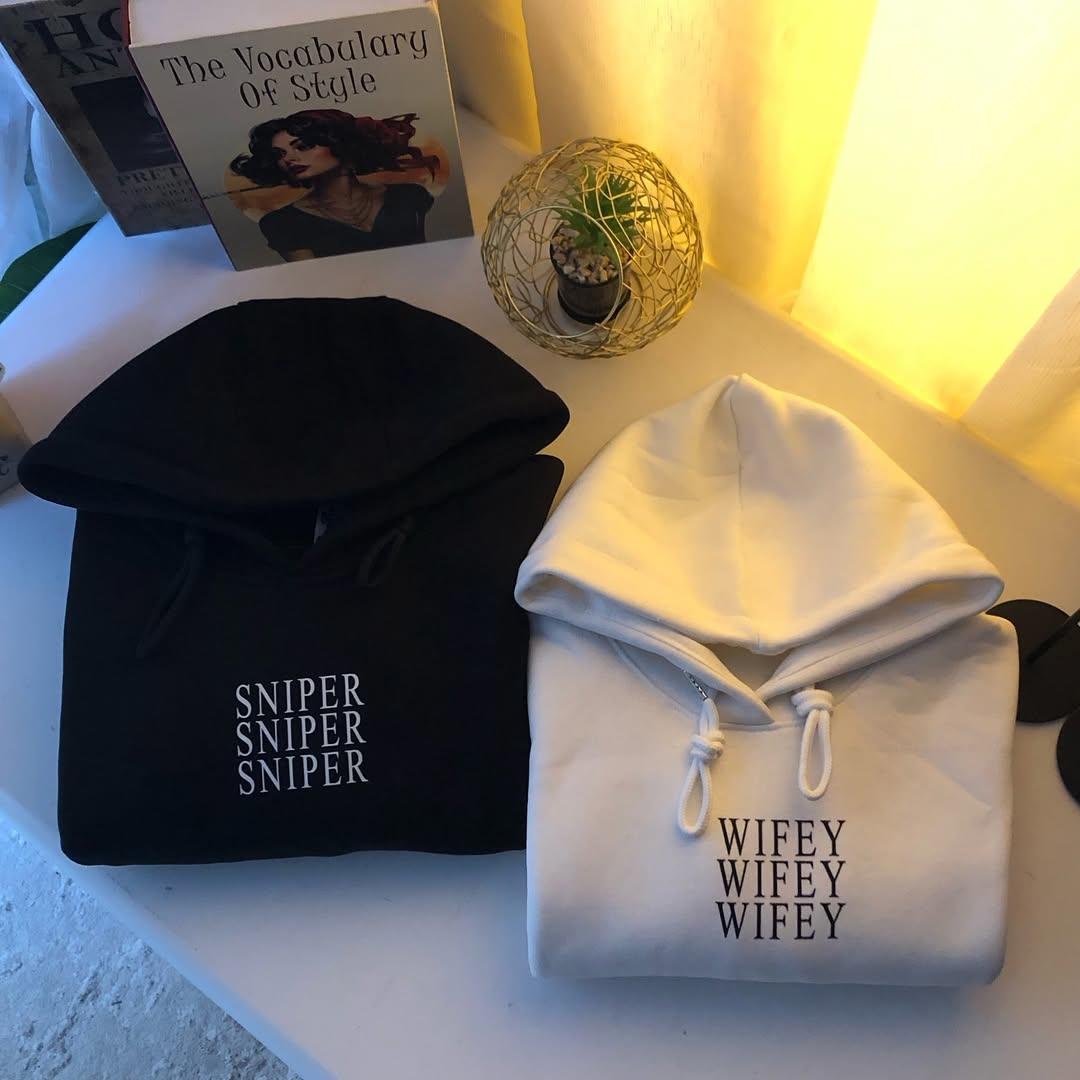 Sniper & Wifey Beyaz Siyah Oversize Sweatshirt 3 İplik 