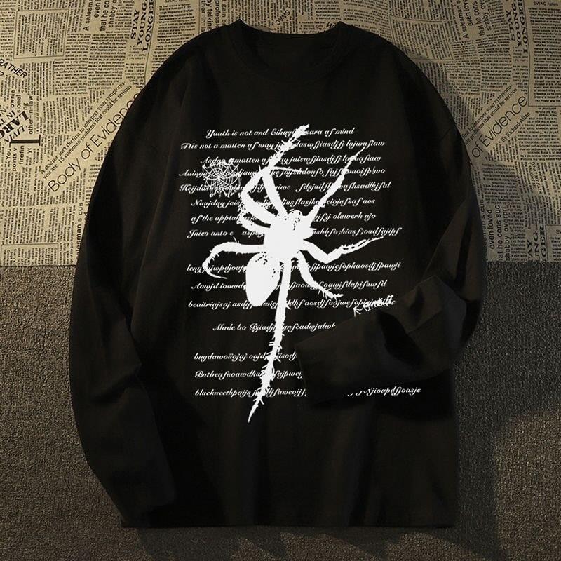 Spider Aesthetic Detail Oversize Siyah Sweatshirt 