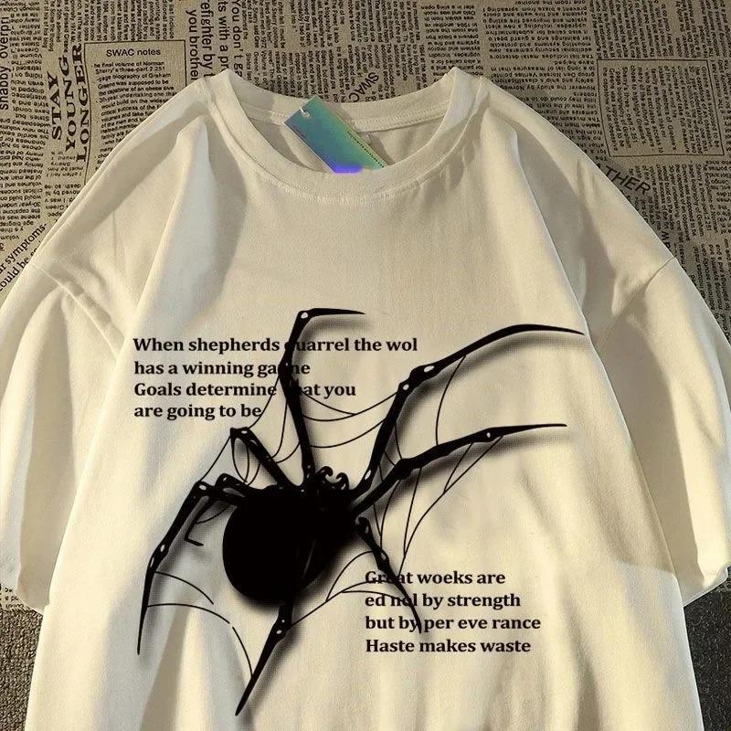 Spider Aesthetic Detail Oversize Unisex Beyaz T-shirt