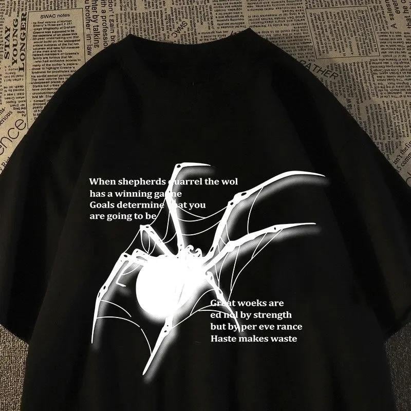 Spider Aesthetic Detail Oversize Unisex Siyah T-shirt