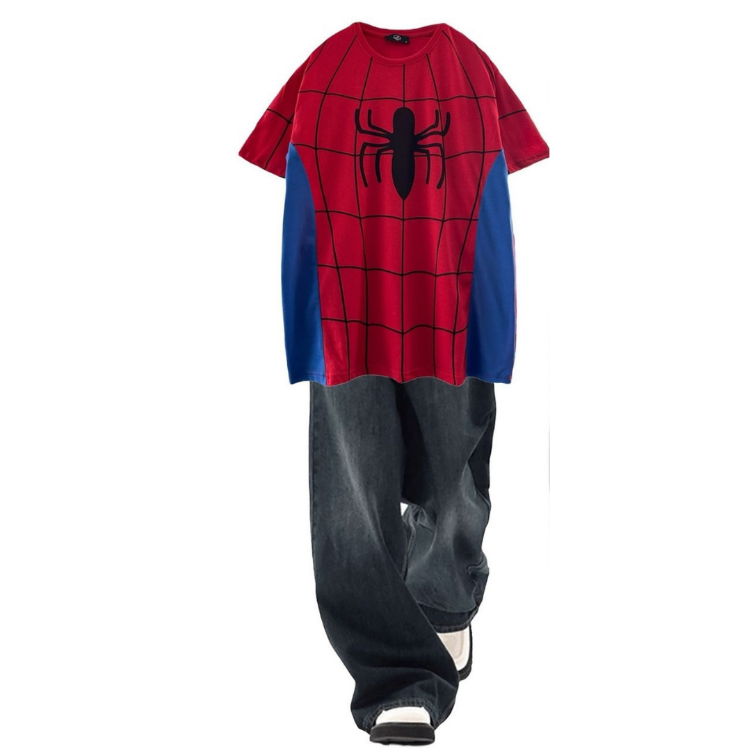 Spider Web T-shirt Ve Baggy Eskitme Pantolon Takım