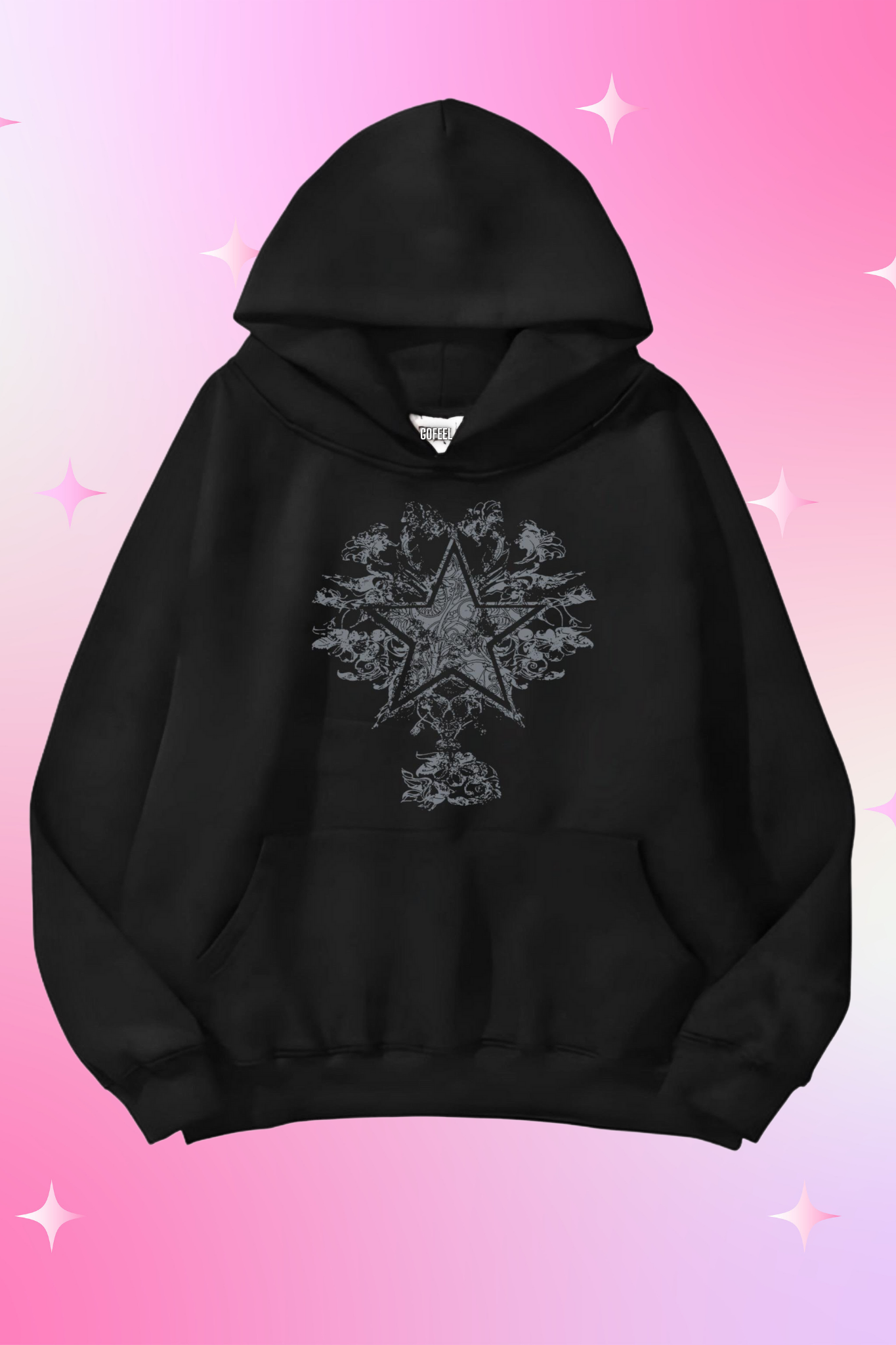 Star V8 Siyah Kapüşonlu Oversize Unisex Sweatshirt