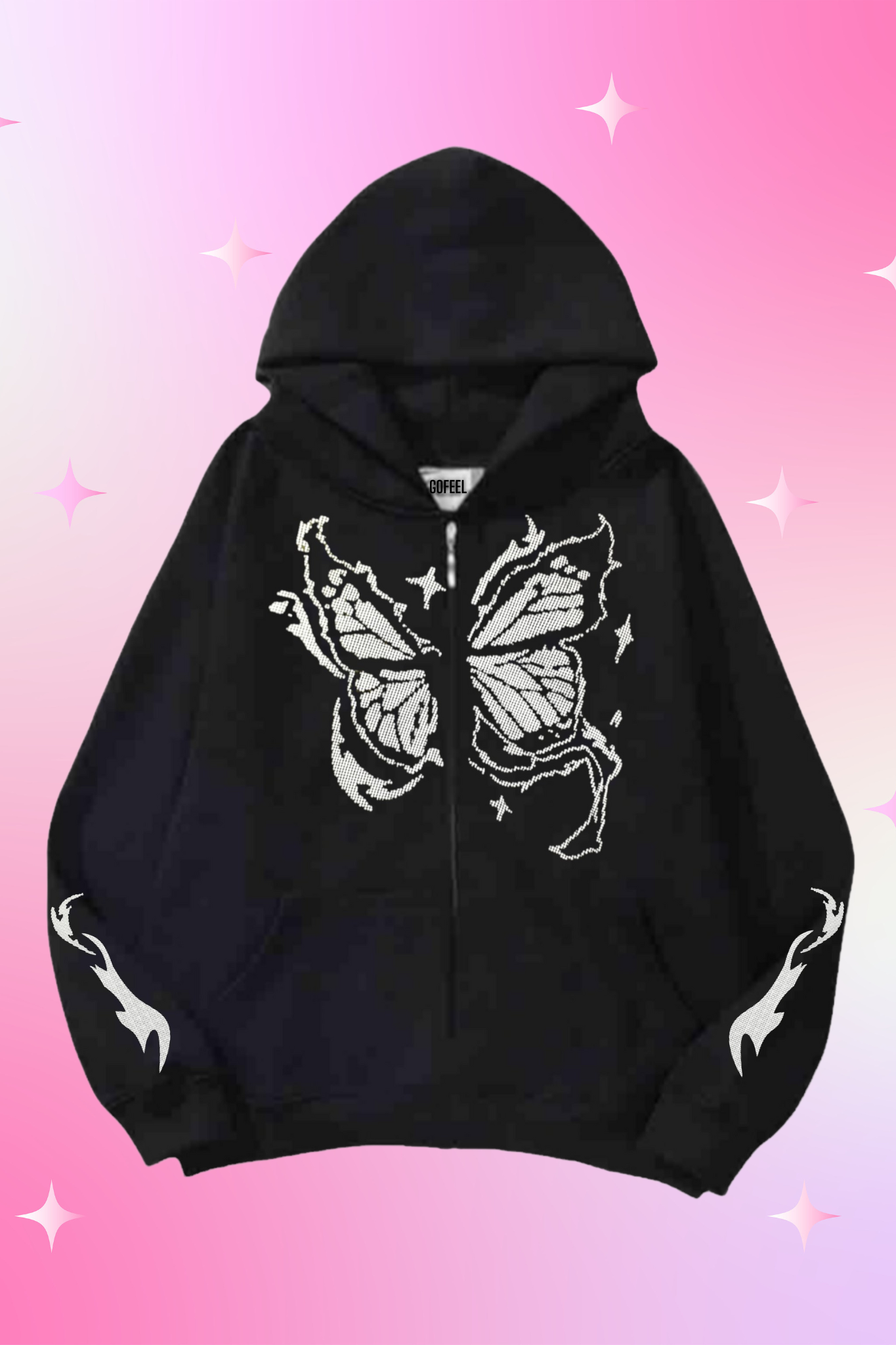 The Butterfly Siyah Kapüşonlu Oversize Unisex Hırka