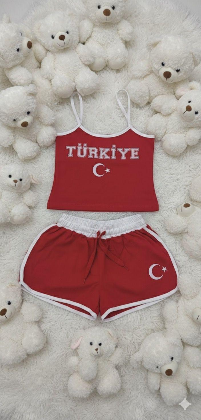Türkiye Temalı Askılı Bluz Şort Takım