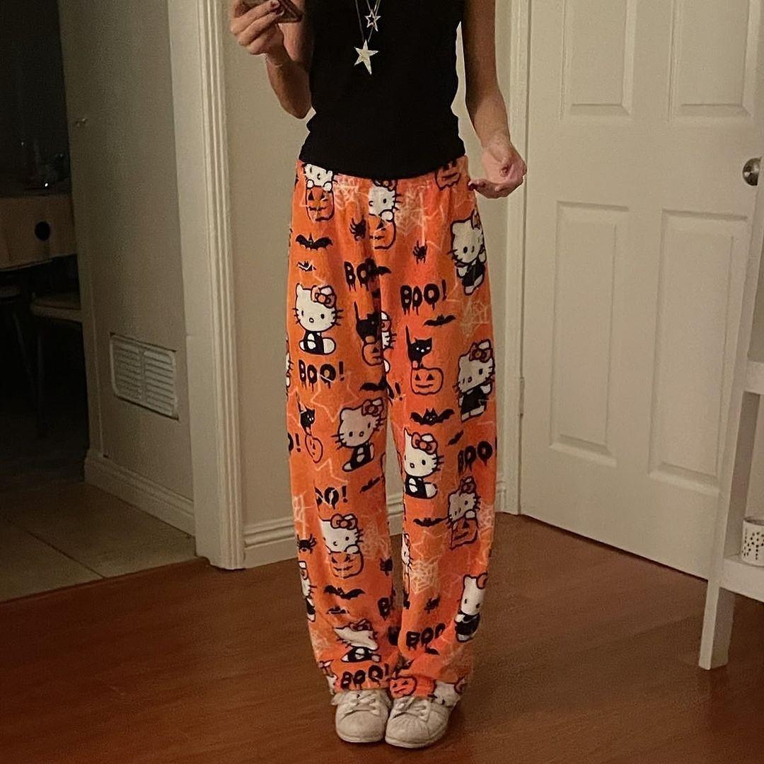 Turuncu Halloween Hello Kitty Oversize Eşofman Altı 