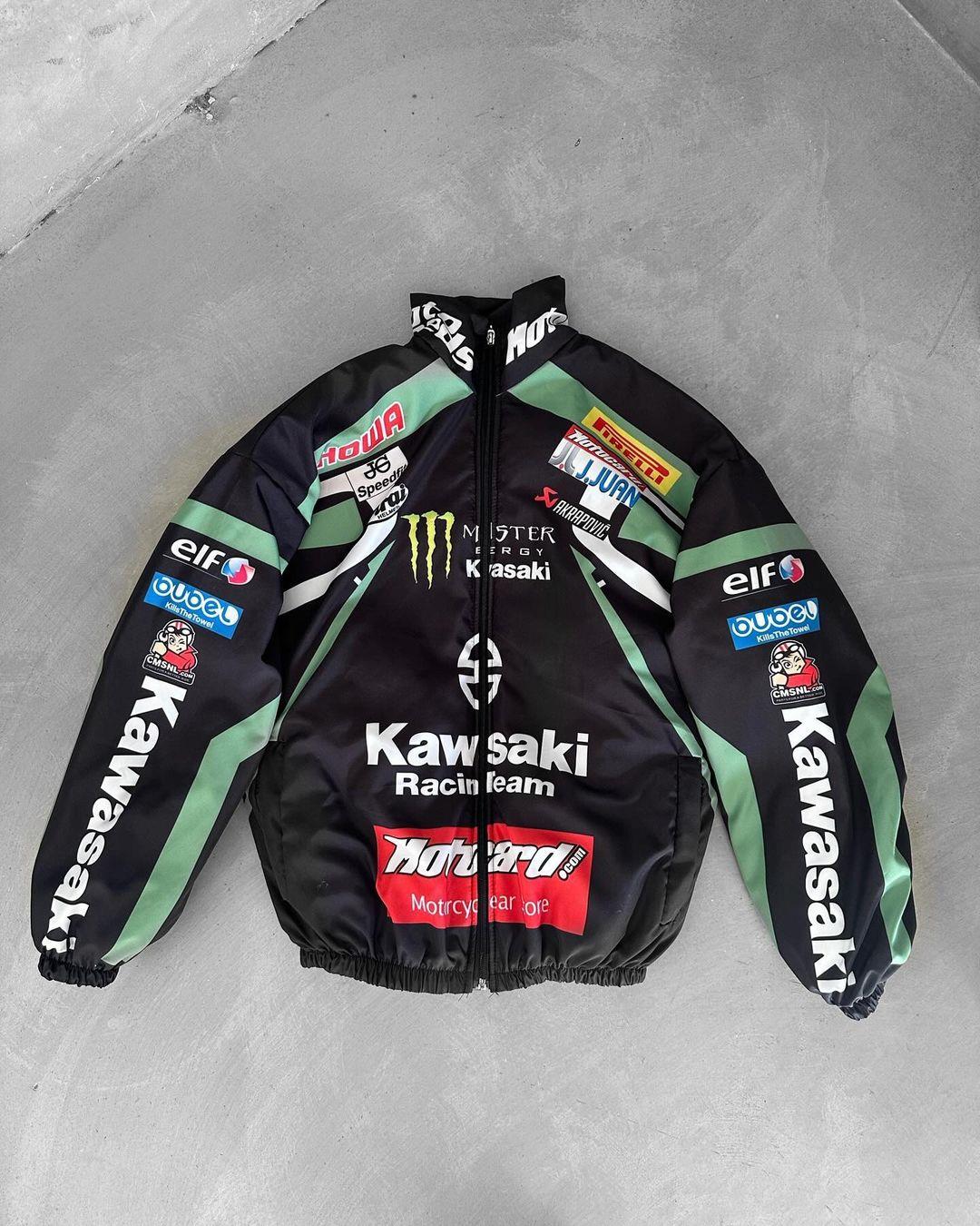 Unisex Oversize Kawasaki Baskılı Yarışcı Bomber Ceket