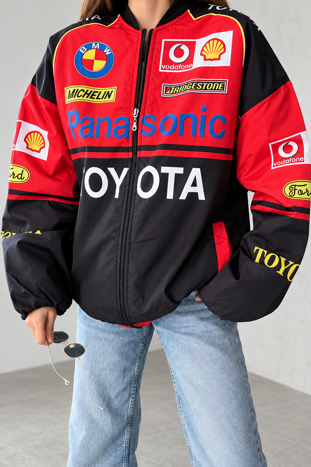 Unisex Oversize Toyota Baskılı Yarışçı Bomber Ceket