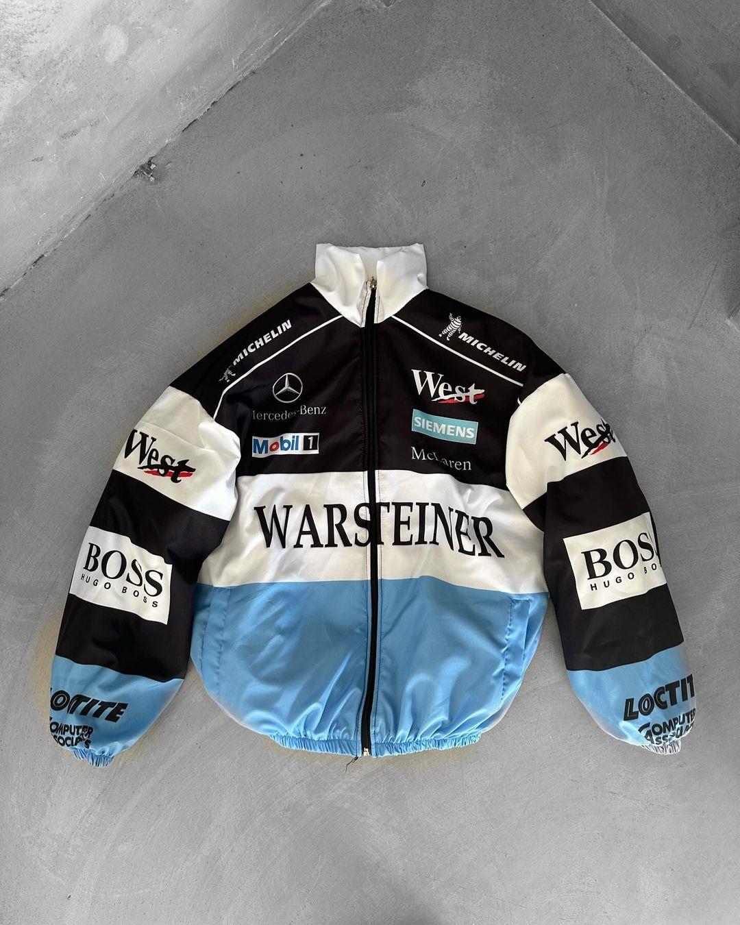 Unisex Oversize Warsteiner Baskılı Yarışçı Bomber Ceket