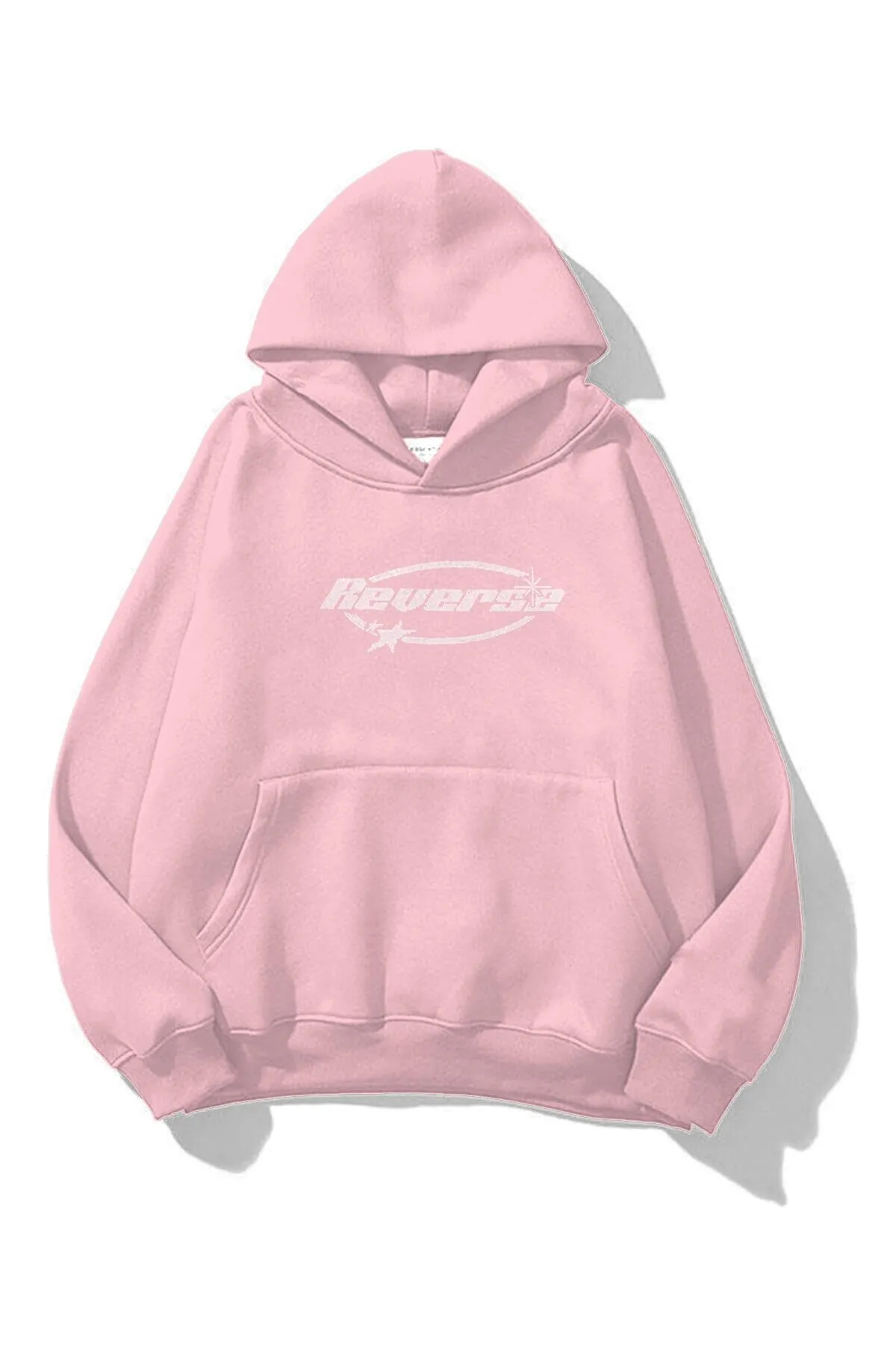 Unisex Reverse Taş Baskılı Sweatshirt Pembe