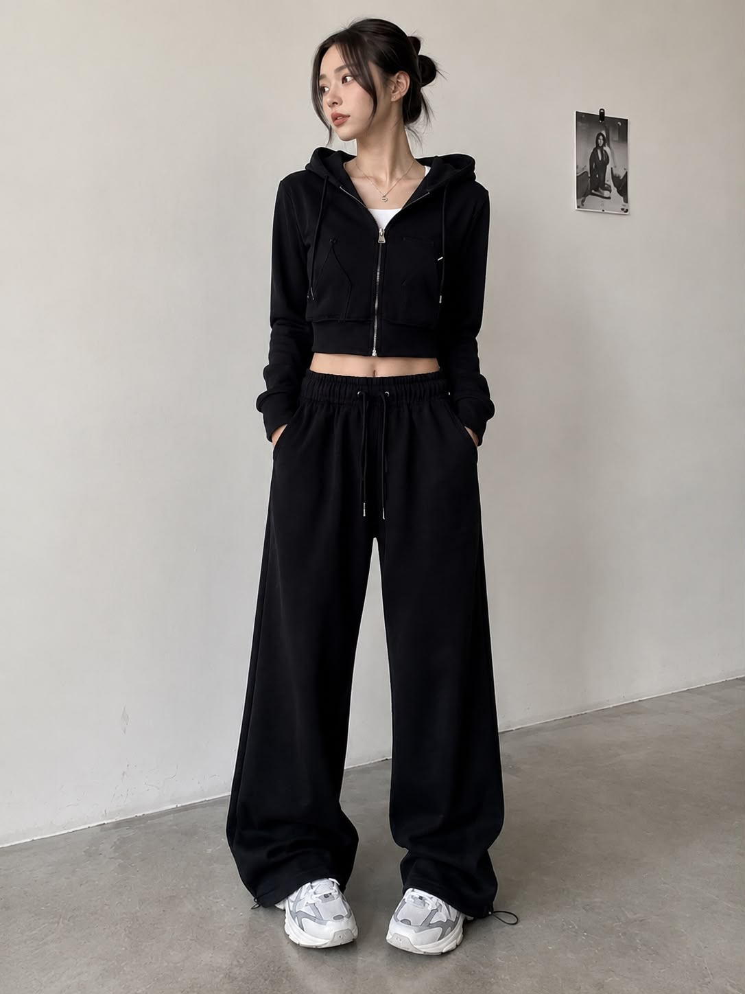 Urban Siyah Crop Hoodie Eşofman Takımı