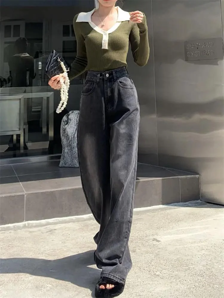 Vintage Siyah Taşlanmış Vintage Kot Pantolon