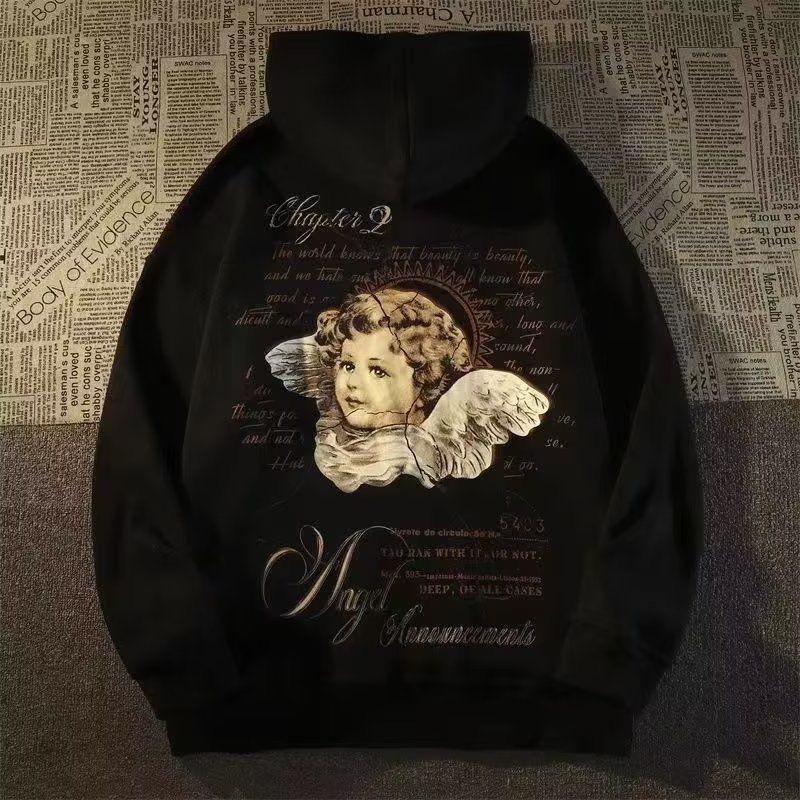 Winged Baby Siyah Kapüşonlu Oversize Unisex Sweatshirt