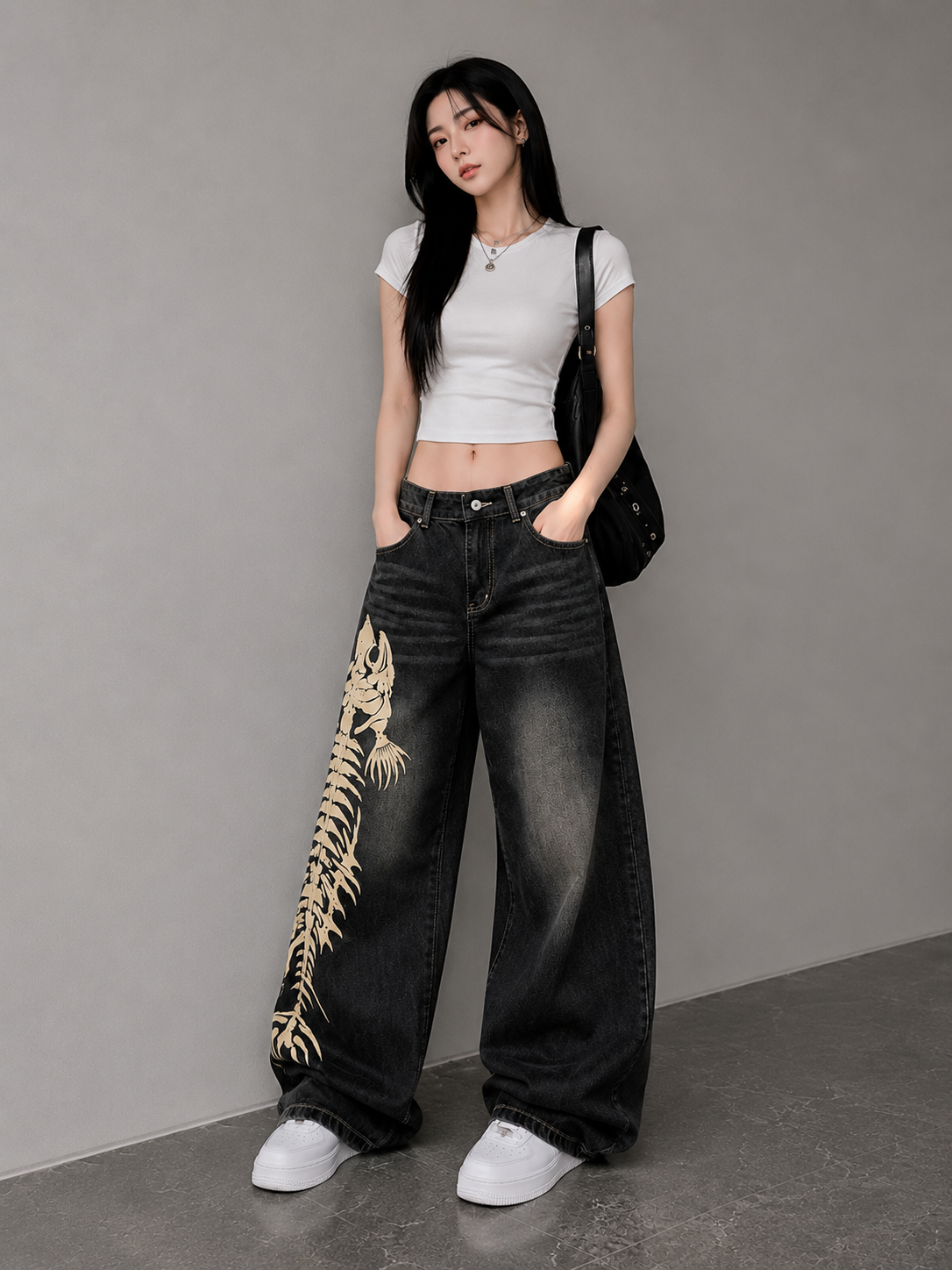 Y2K Balık İskeleti Baggy Unisex Jean Pantolon