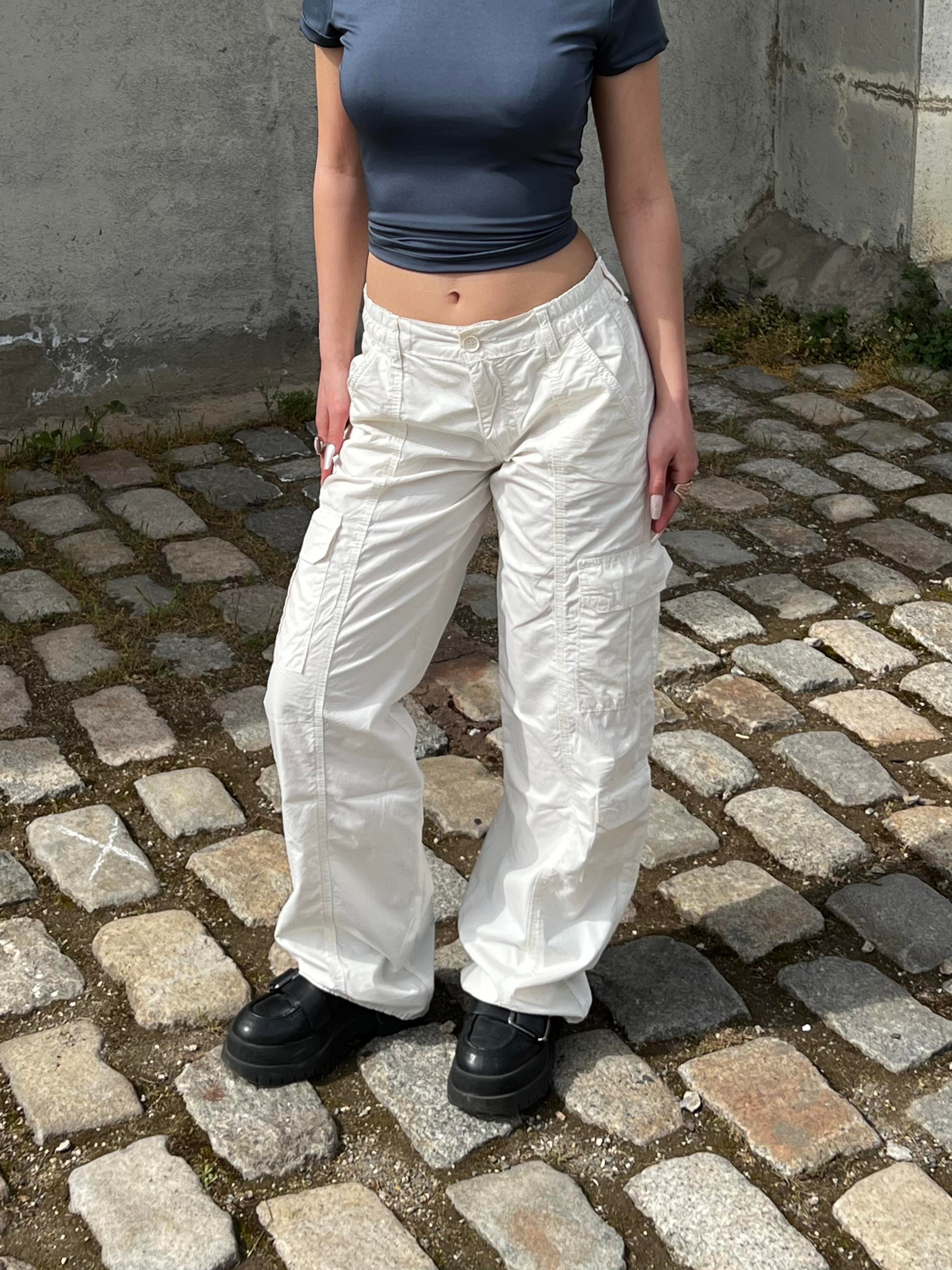 Y2k Cargo Pocket Baggy White Pants