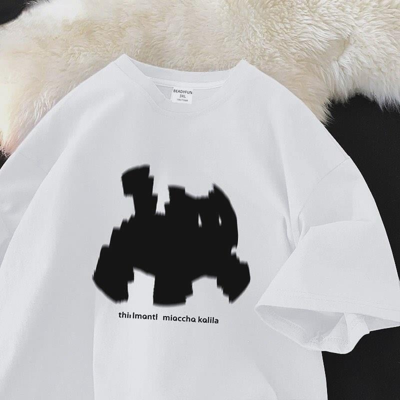 Y2k Cat Detail Oversize Unisex Beyaz T-Shirt
