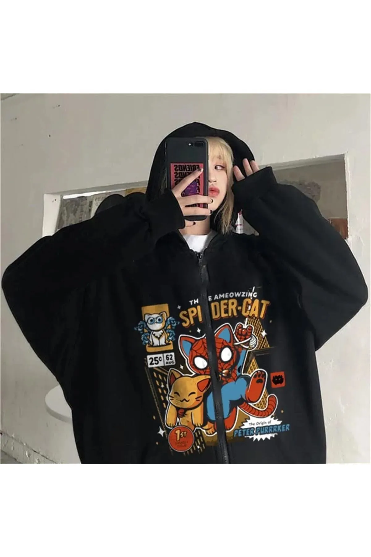 Y2k Harajuku Spider Cat Detail Oversize Hırka