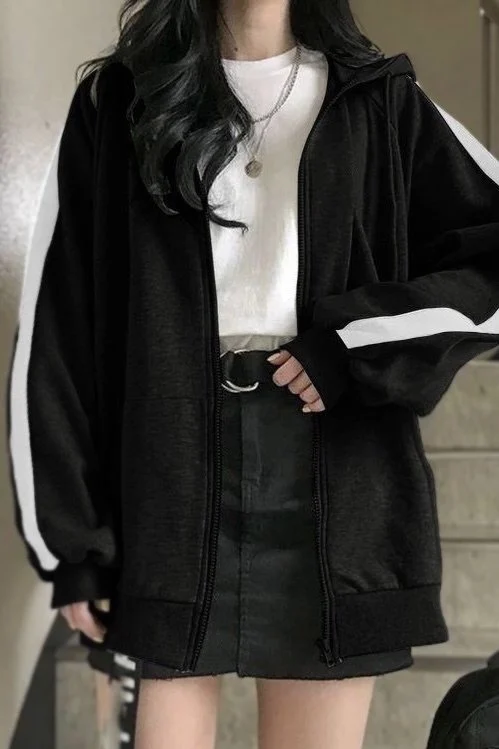 Y2k Siyah beyaz Line Detail Oversize Hırka