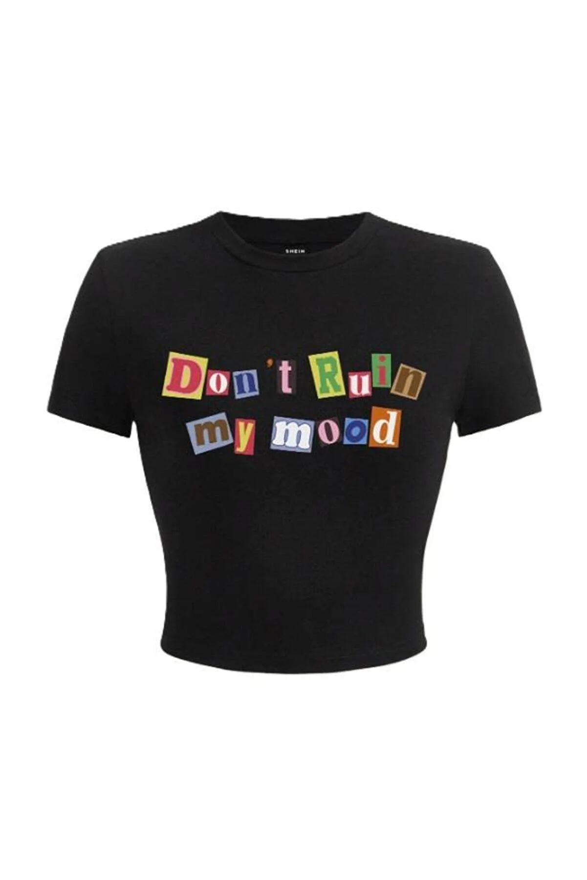 Y2k Slogan Baskılı Siyah Crop