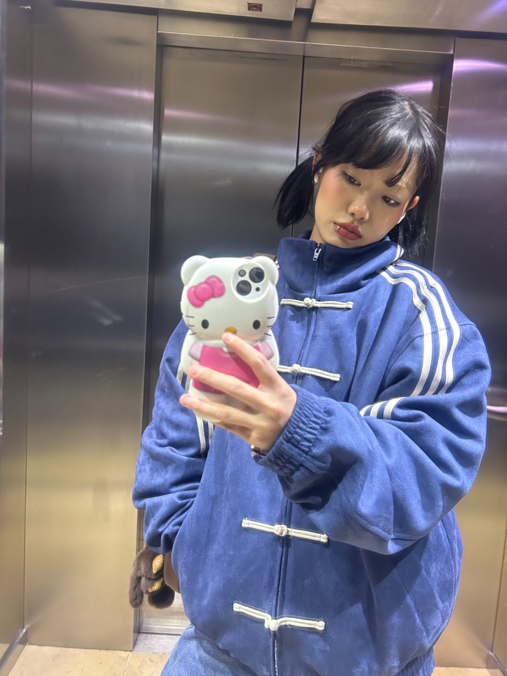 Y2k Üç Çizgili Lacivert Vintage Oversize Unisex Ceket (3 iplik)