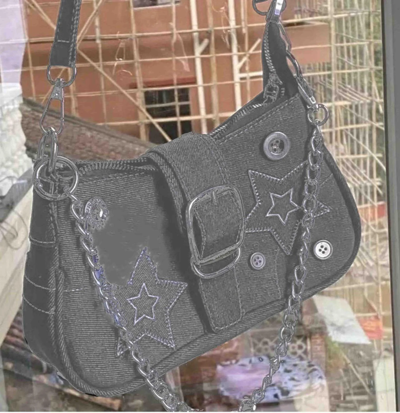 Y2k Yıldız Detail Kot Omuz Çantası