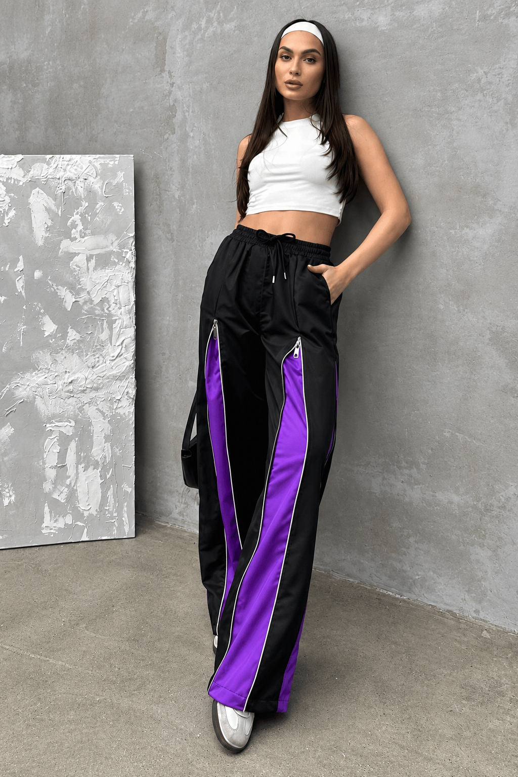Zipper Detail Siyah Mor Unisex Oversize Eşofman