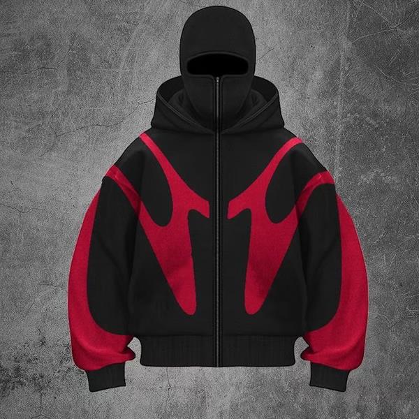 Kırmızı Venom Unisex Kar Maskeli Kapüşonlu Oversize Hırka