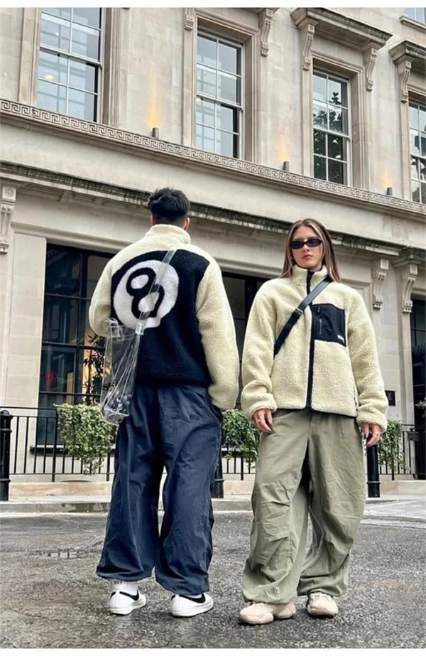 Stussy 8 Ball Fleece Unisex Fermuarlı Krem Kuzu Ceket - Gofeel