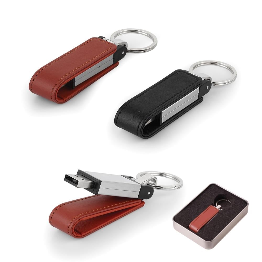 16GB Deri Metal USB Anahtarlık
