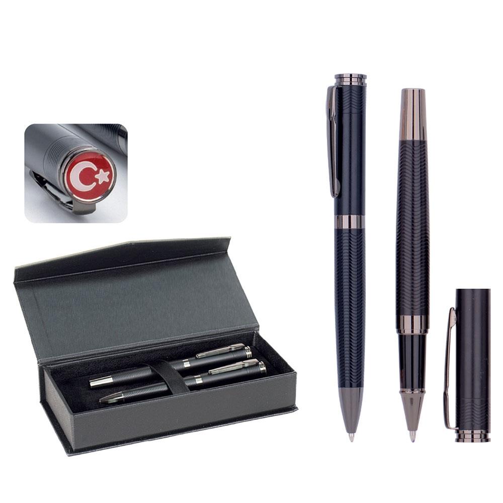 Bayrak Detaylı Metal Roller & Tükenmez Kalem Seti